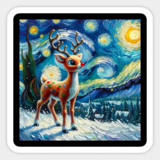 Guiding Starlight: Rudolph's Starry Night - Van Gogh-Inspired Reindeer Art Sticker